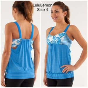 LuluLemon Back on Track Blue & White Tank